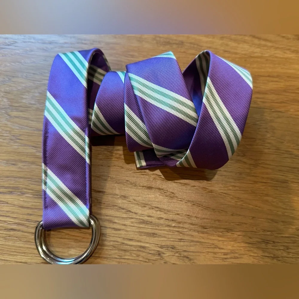 ๐ J. Crew Silk Belt D Rings Purple Green Diagonal Stripe ๐ - Picture 1 of 3